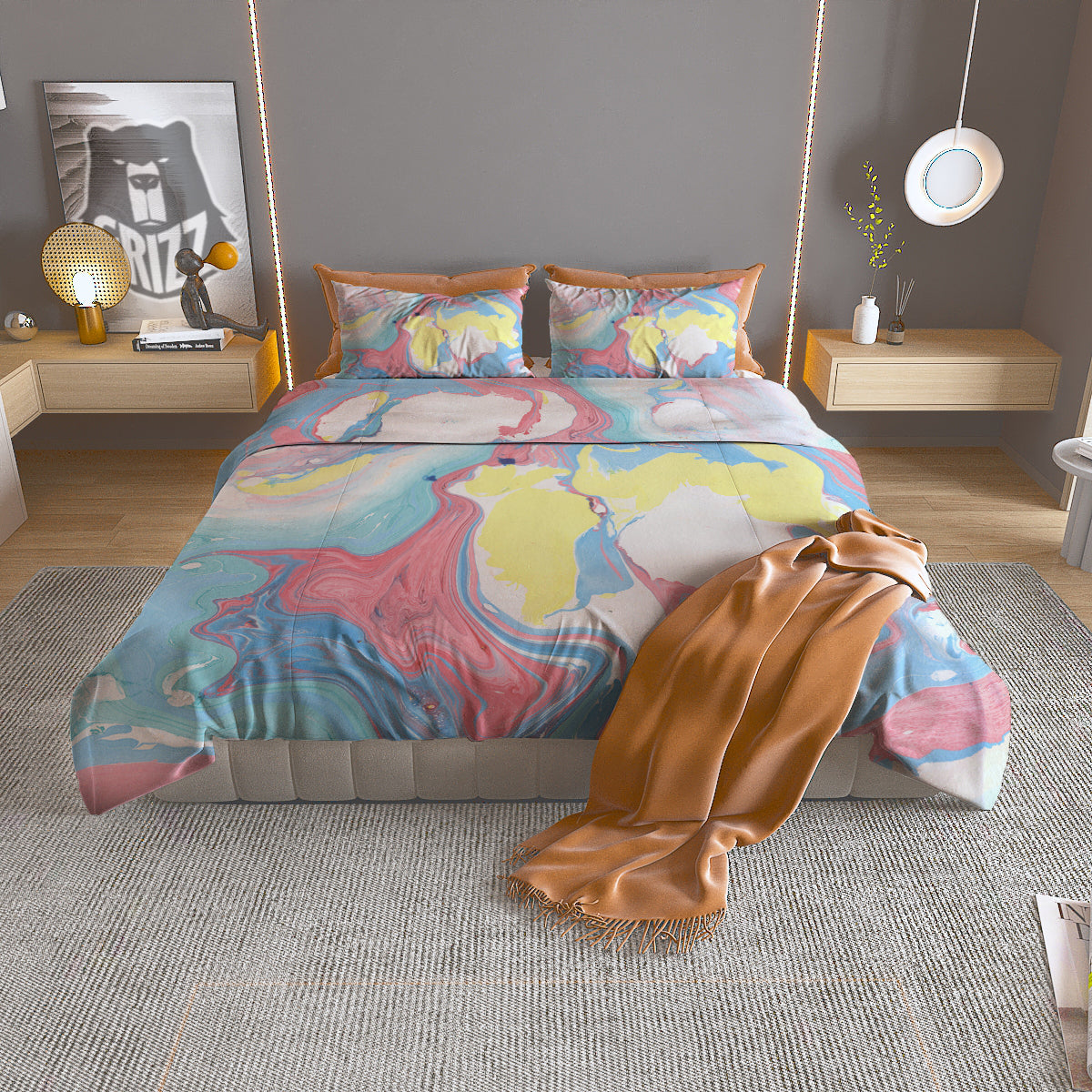 Abstract Pastel Texture Marble Print Duvet Cover Bedding Set