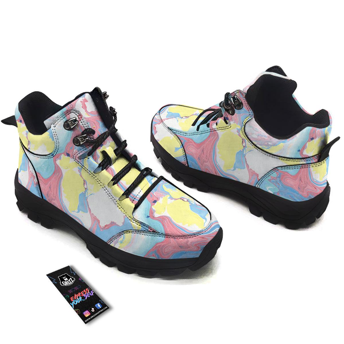 Abstract Pastel Texture Marble Print Hiking Shoes-grizzshop