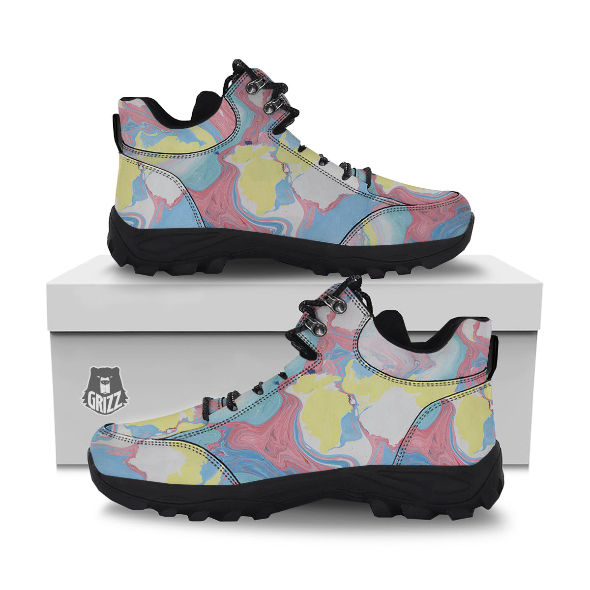 Abstract Pastel Texture Marble Print Hiking Shoes-grizzshop