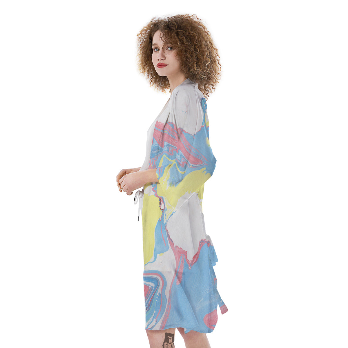 Abstract Pastel Texture Marble Print Kimono-grizzshop