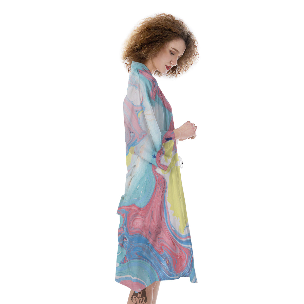 Abstract Pastel Texture Marble Print Kimono-grizzshop