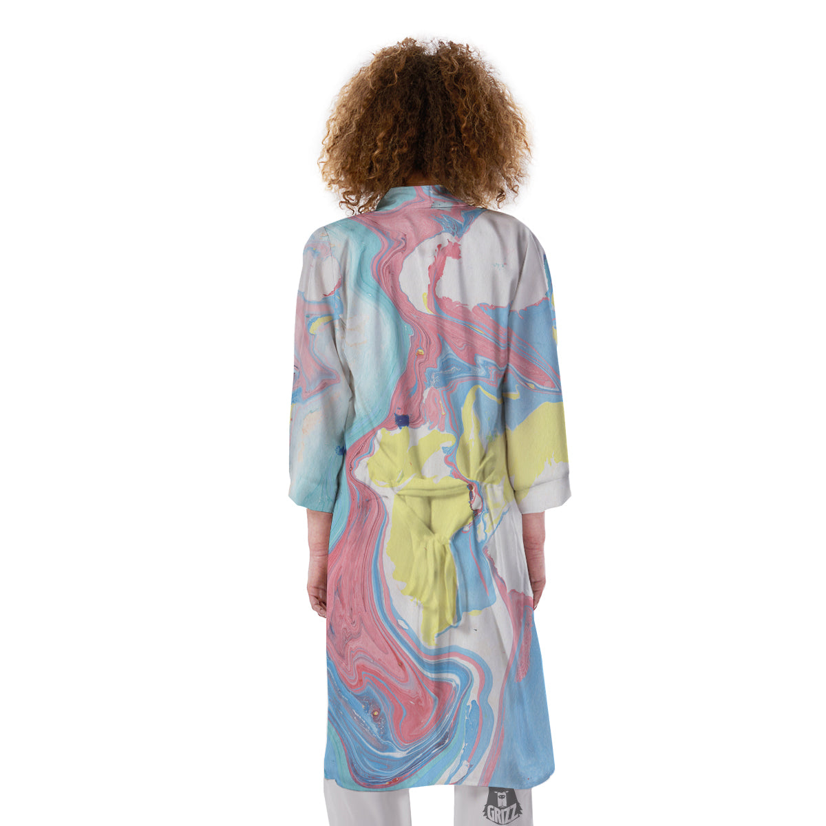 Abstract Pastel Texture Marble Print Kimono-grizzshop