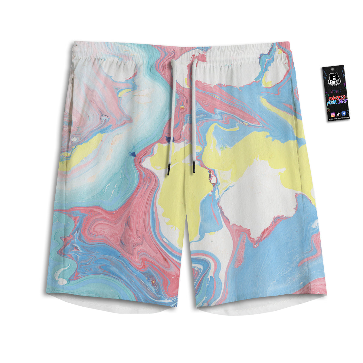 Abstract Pastel Texture Marble Print Men's Athletic Shorts