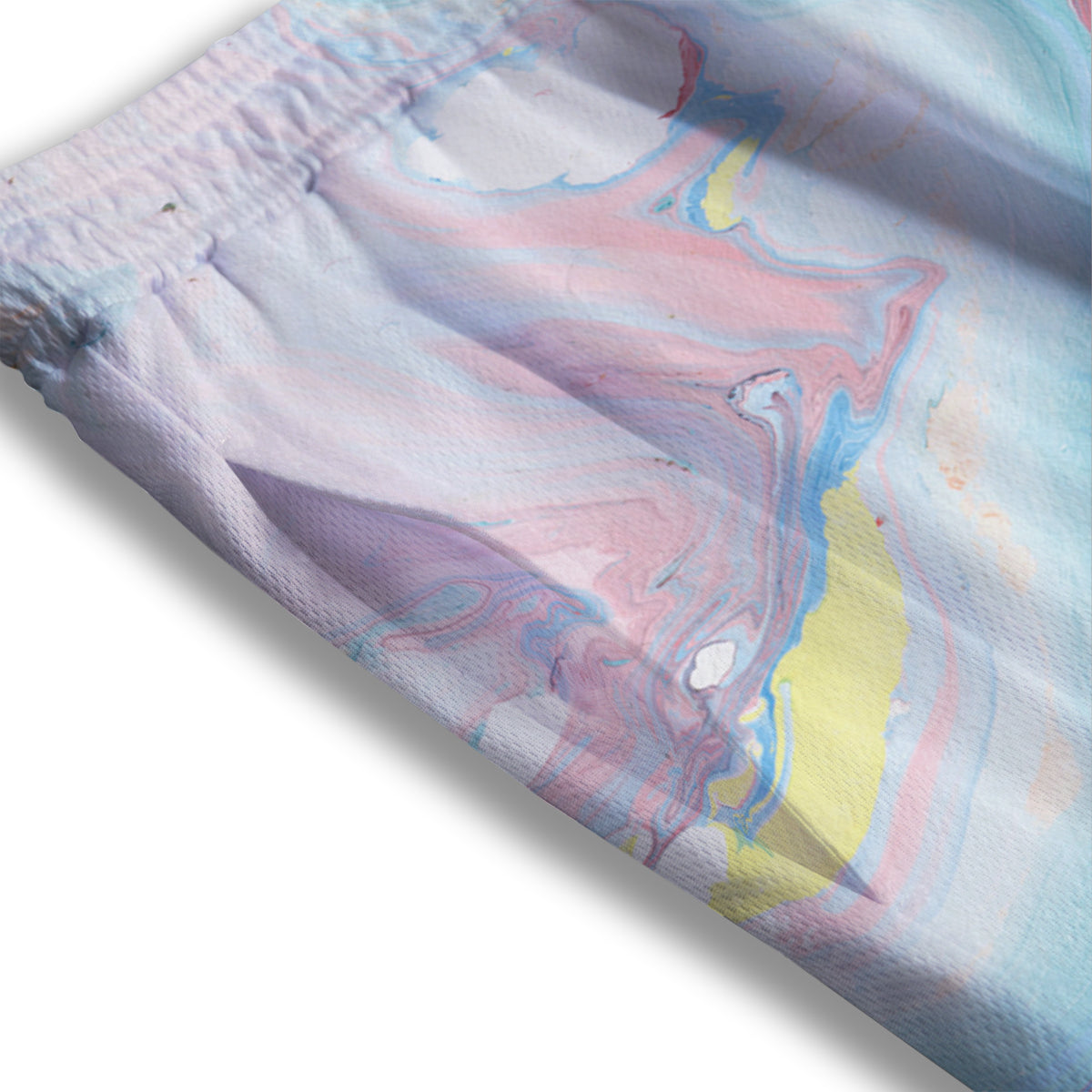 Artwork Glitter Gold Print Mesh Shorts