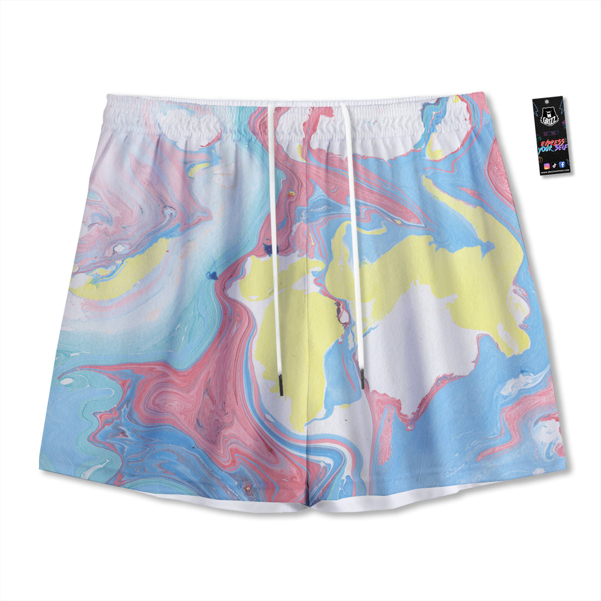 Artwork Glitter Gold Print Mesh Shorts