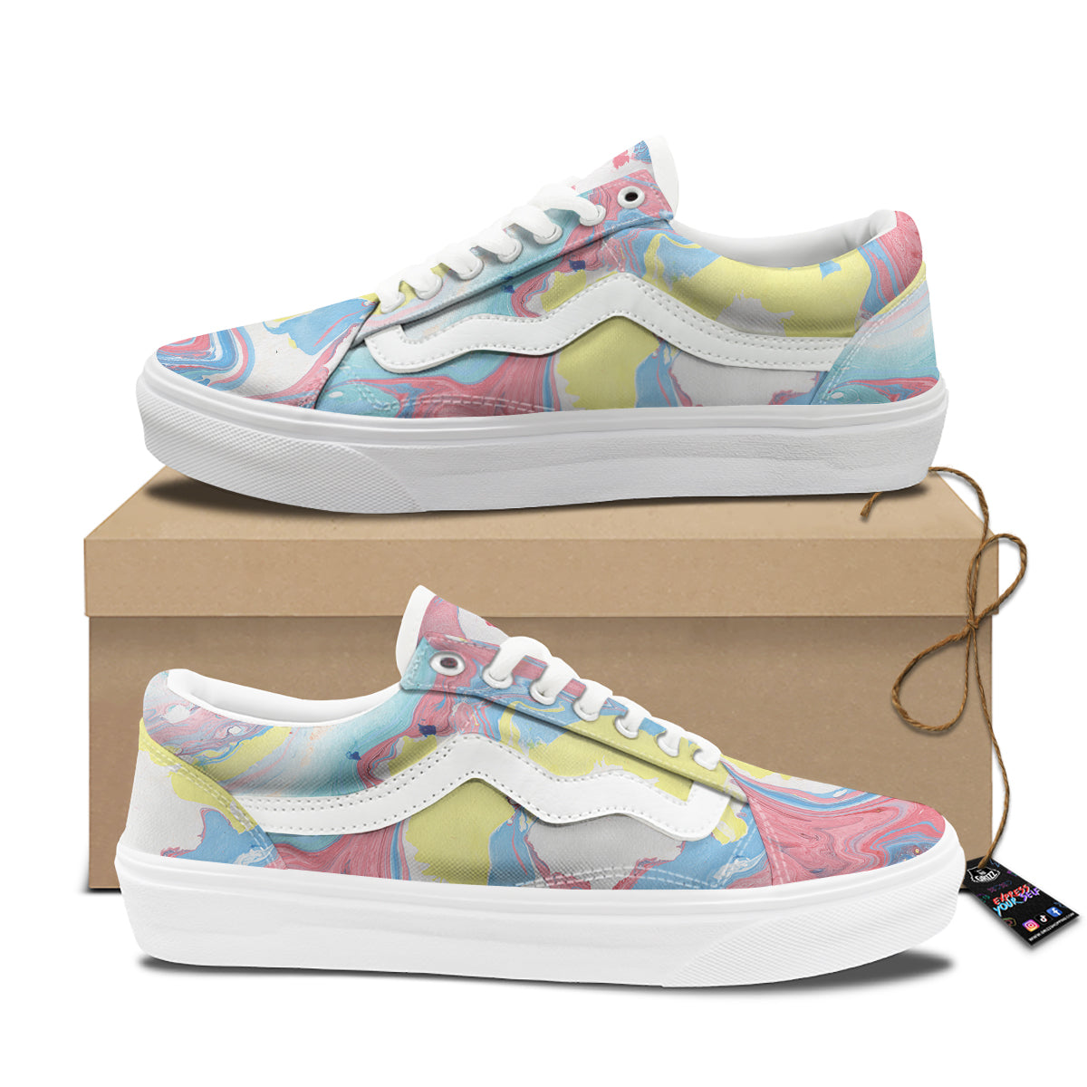 Abstract Pastel Texture Marble Print Skate Shoes-grizzshop