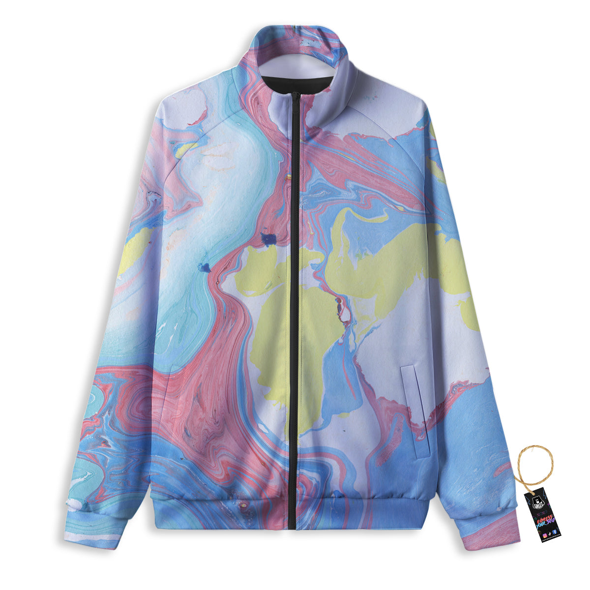 Abstract Pastel Texture Marble Print Track Jacket-grizzshop