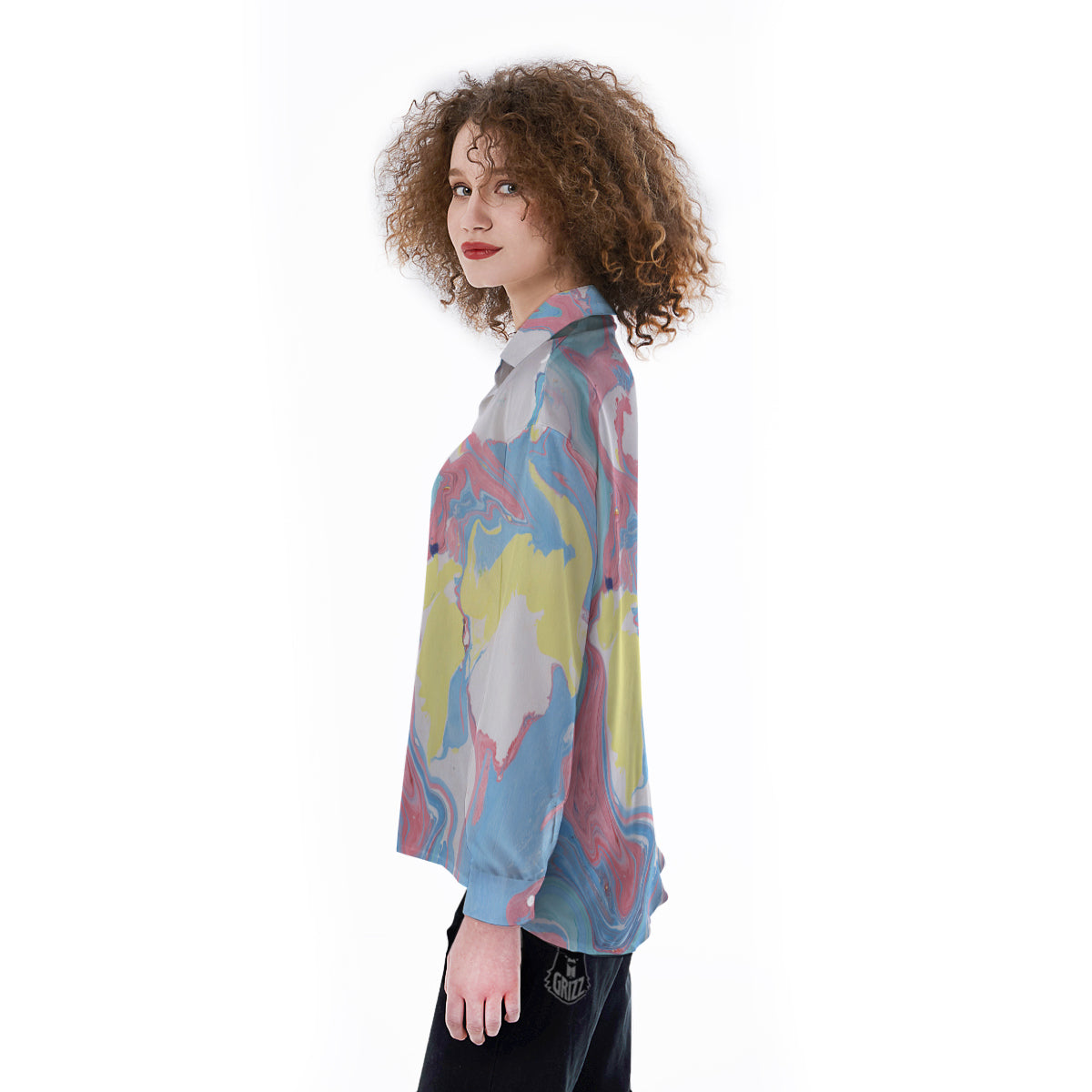 Abstract Pastel Texture Marble Print Women's Long Sleeve Shirts-grizzshop
