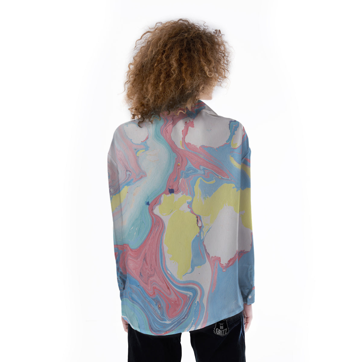 Abstract Pastel Texture Marble Print Women's Long Sleeve Shirts-grizzshop