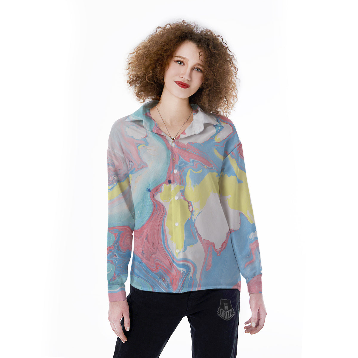 Abstract Pastel Texture Marble Print Women's Long Sleeve Shirts-grizzshop