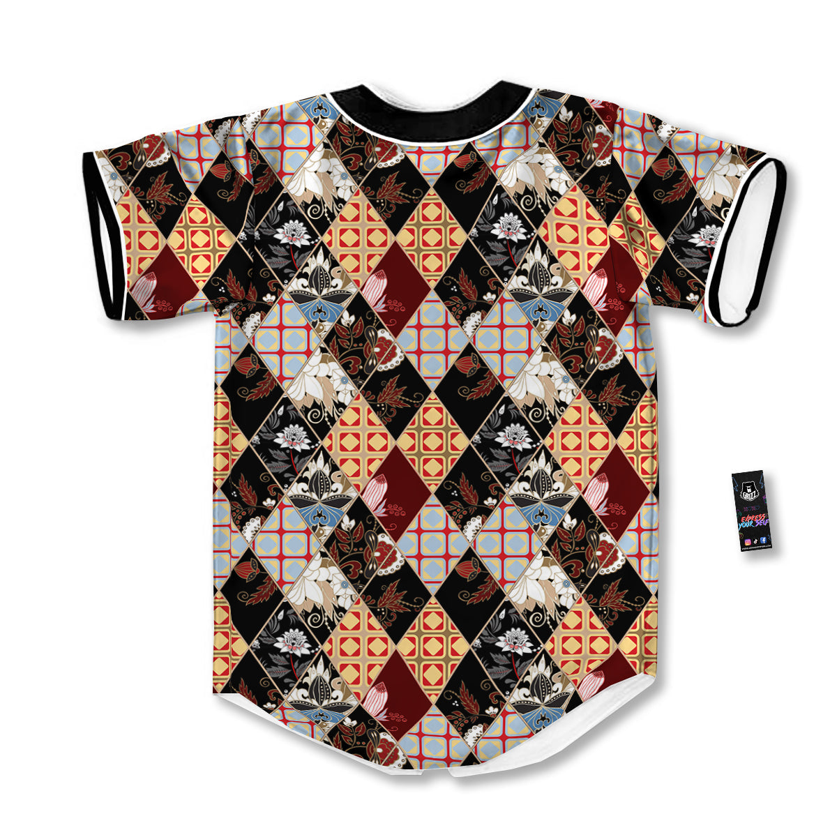 Abstract Patchwork Floral Print Pattern Baseball Jersey-grizzshop