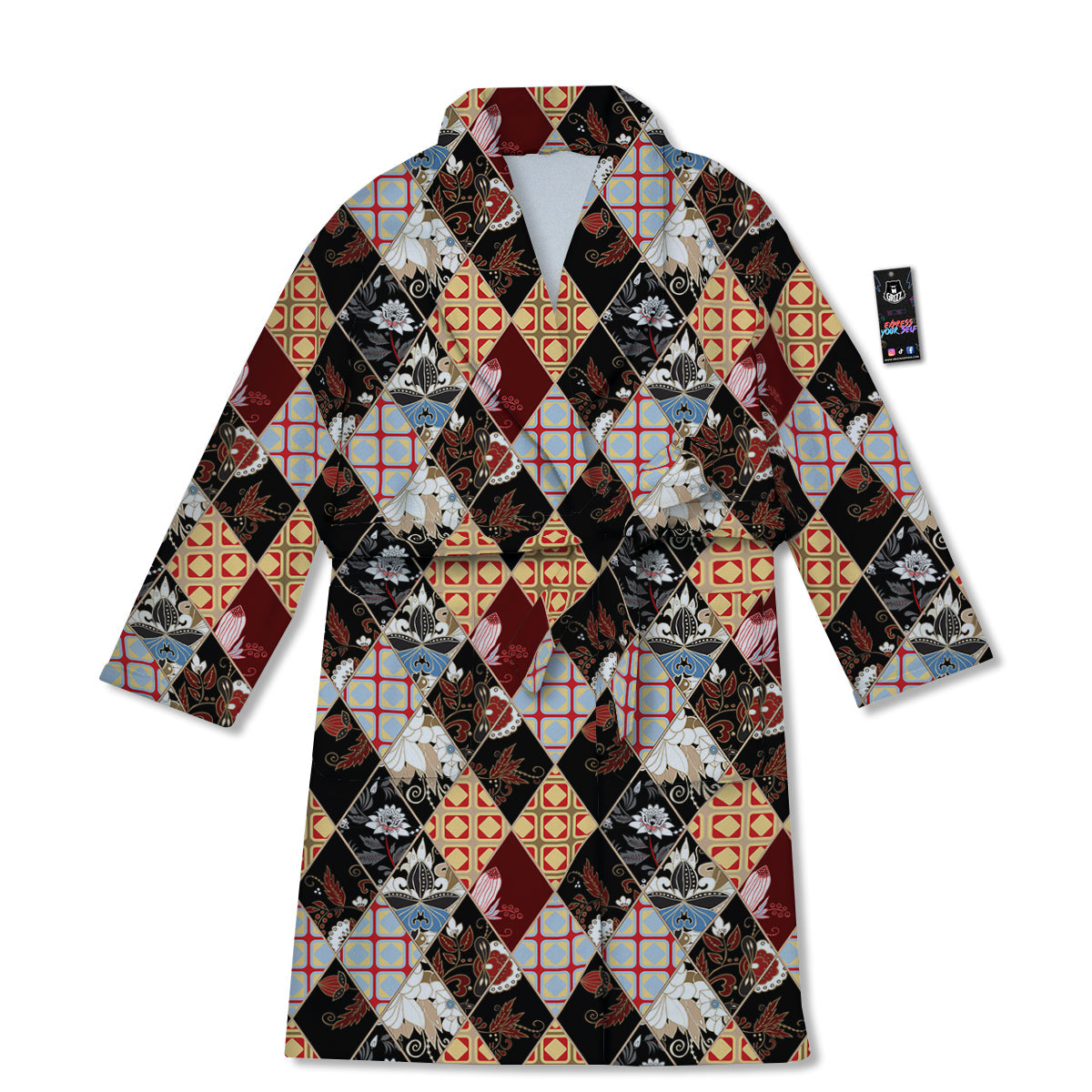 Abstract Patchwork Floral Print Pattern Bathrobe-grizzshop