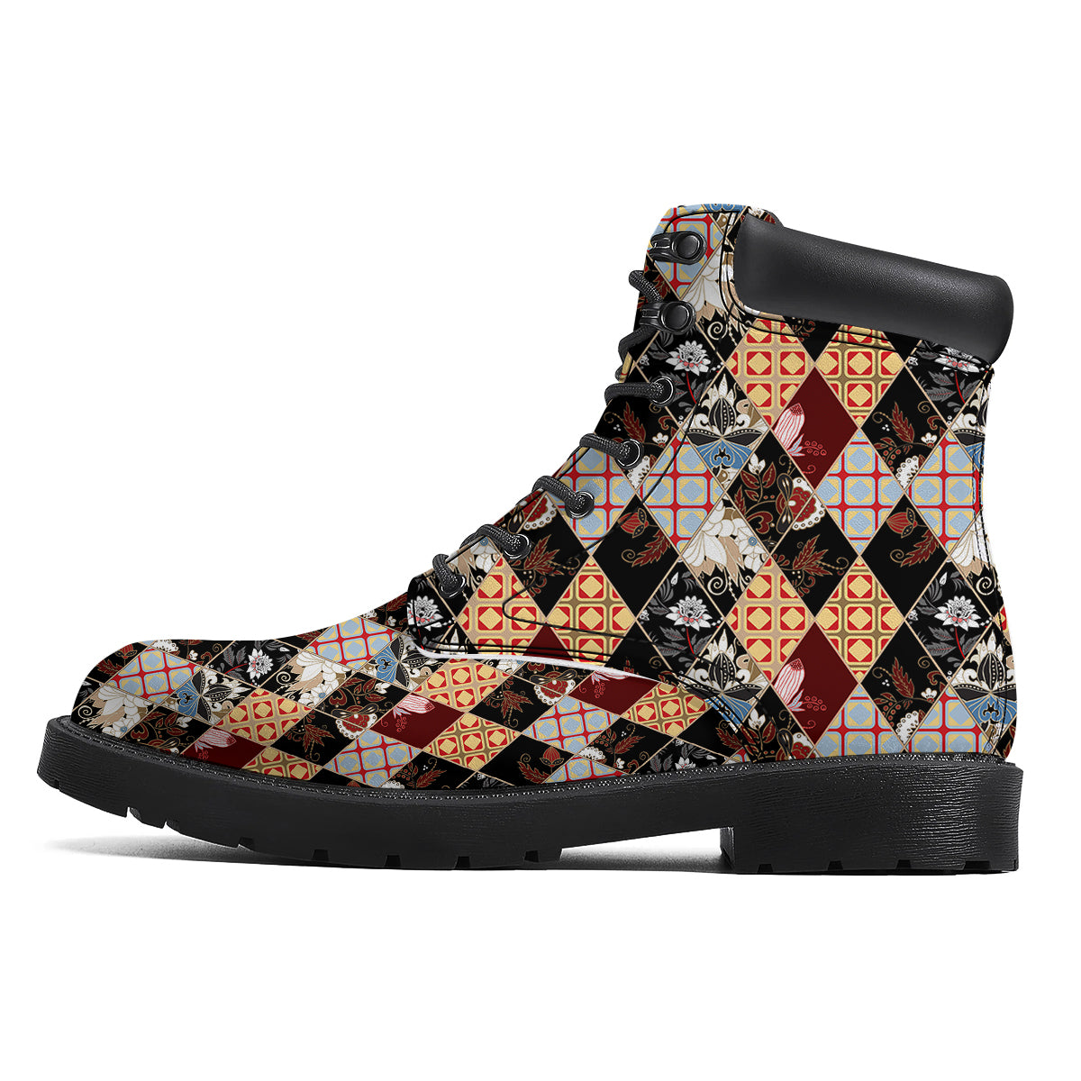 Abstract Patchwork Floral Print Pattern Boots-grizzshop