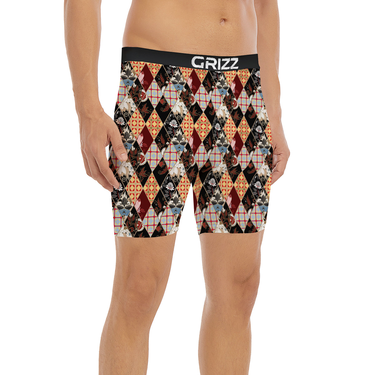 Abstract Patchwork Floral Print Pattern Boxer Briefs-grizzshop