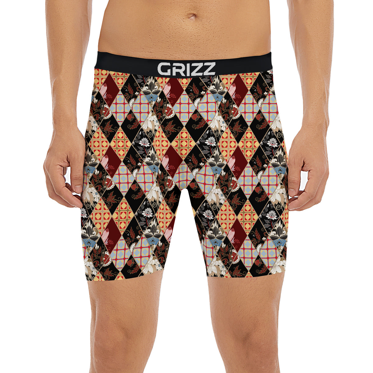 Abstract Patchwork Floral Print Pattern Boxer Briefs-grizzshop