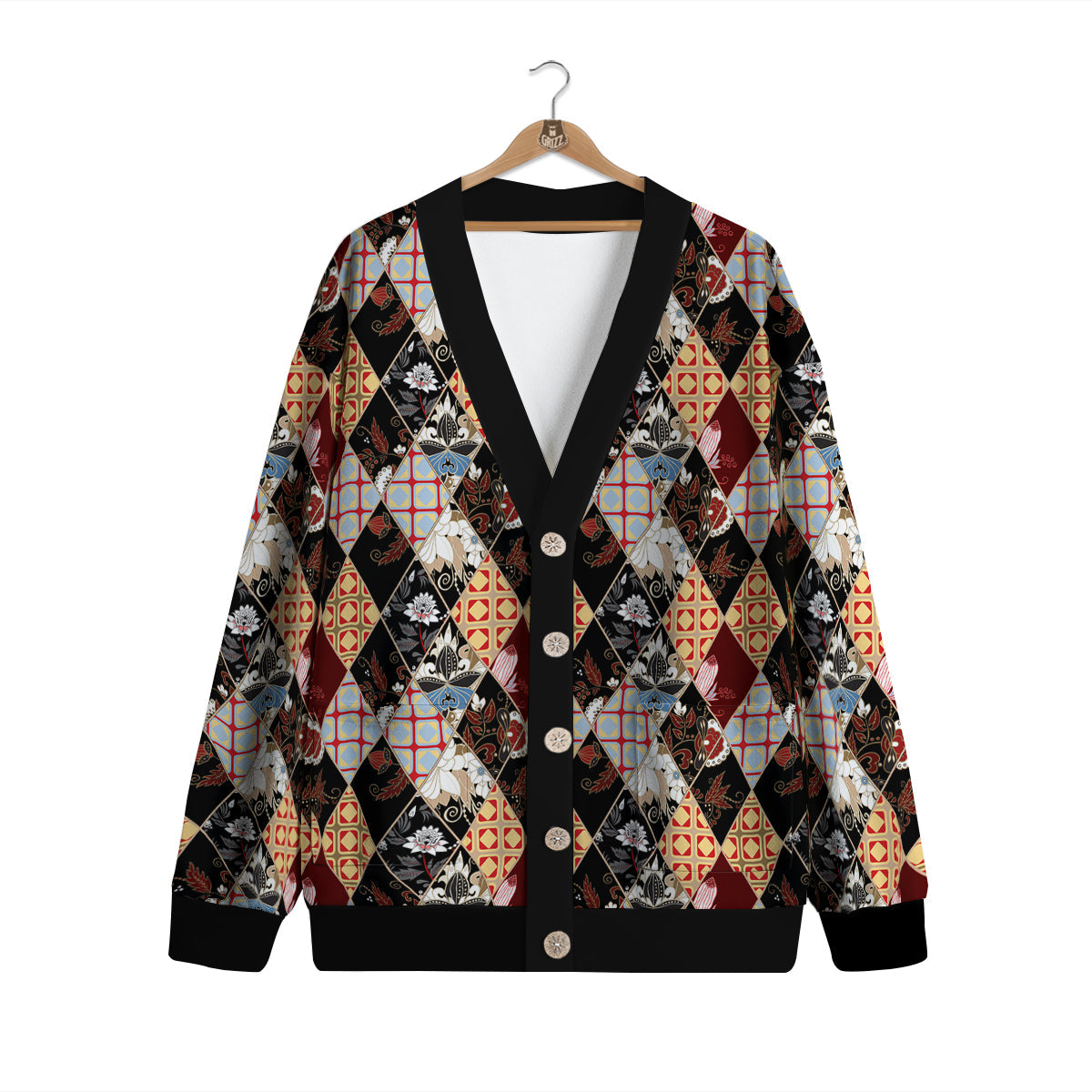Abstract Patchwork Floral Print Pattern Cardigan-grizzshop