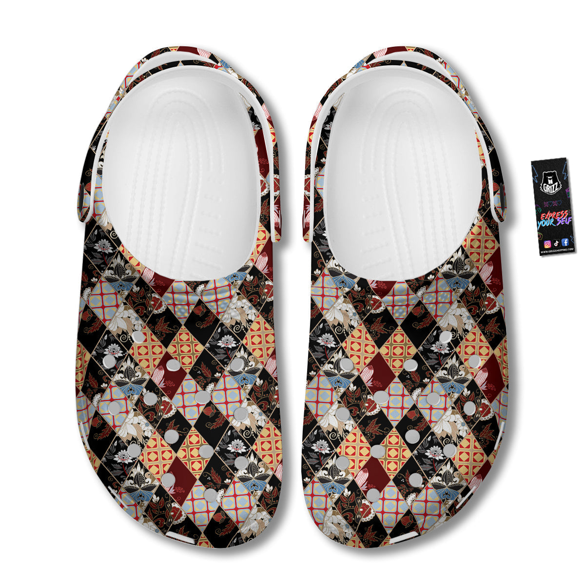 Abstract Patchwork Floral Print Pattern Clog-grizzshop