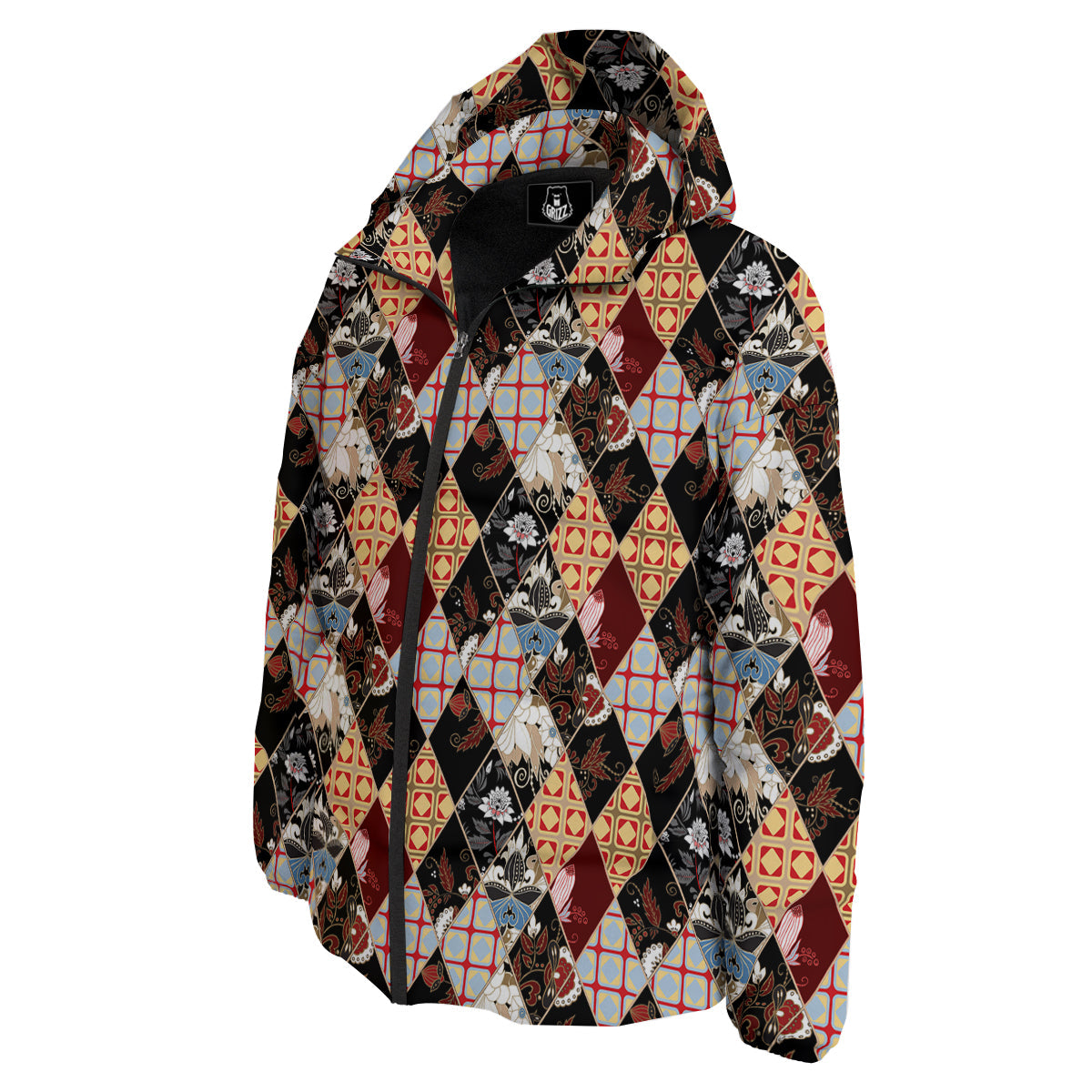 Abstract Patchwork Floral Print Pattern Down Jacket-grizzshop