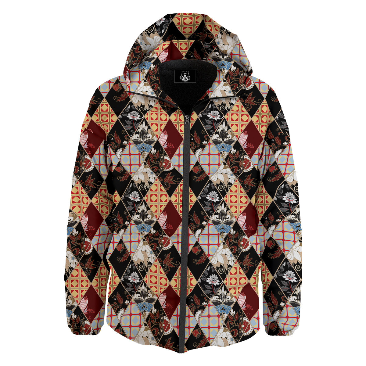 Abstract Patchwork Floral Print Pattern Down Jacket-grizzshop