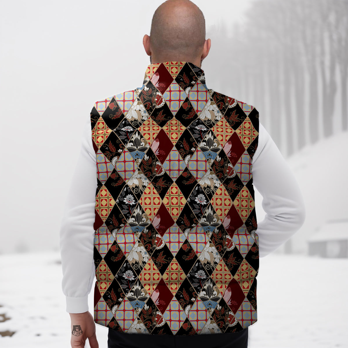 Abstract Patchwork Floral Print Pattern Down Vest