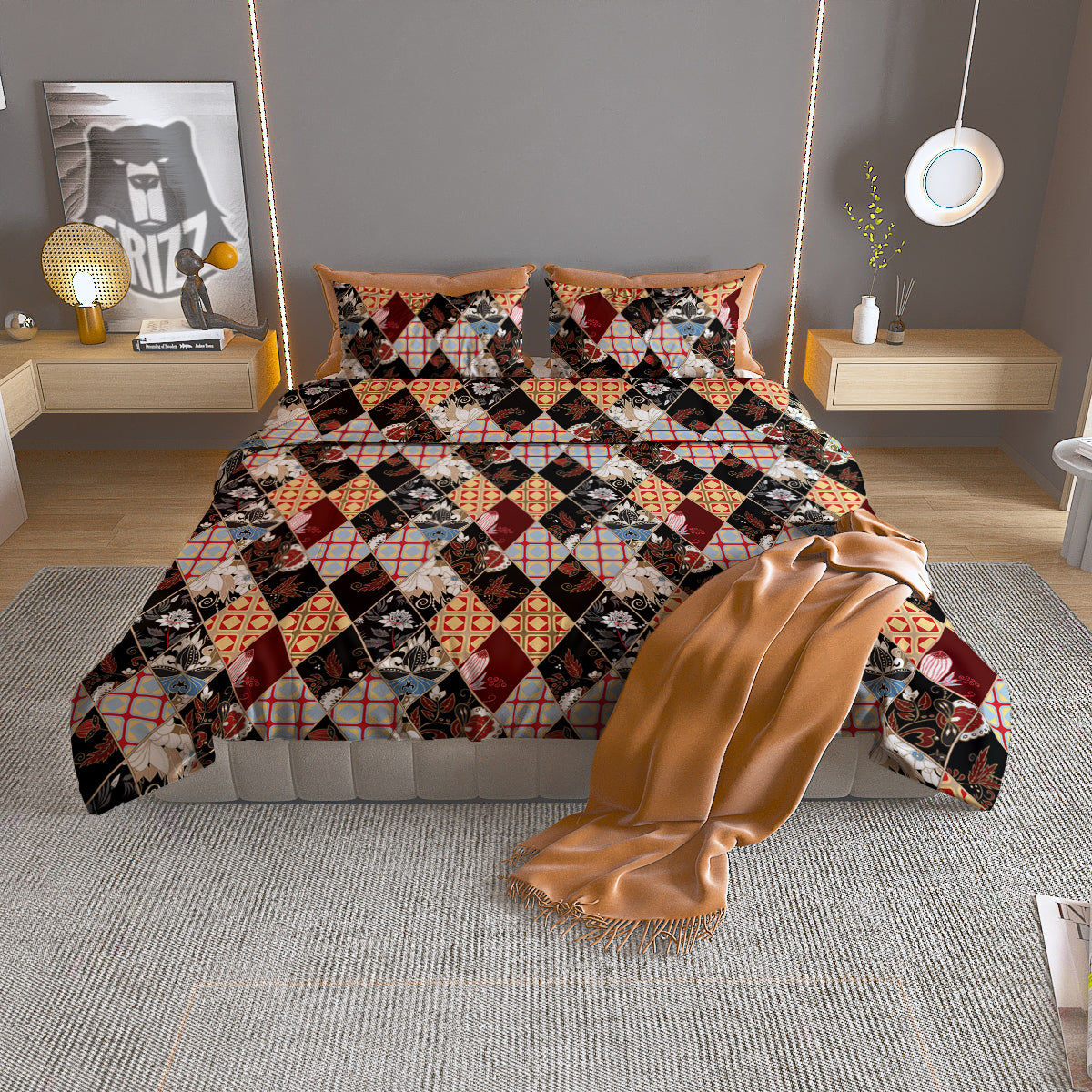 Abstract Patchwork Floral Print Pattern Duvet Cover Bedding Set