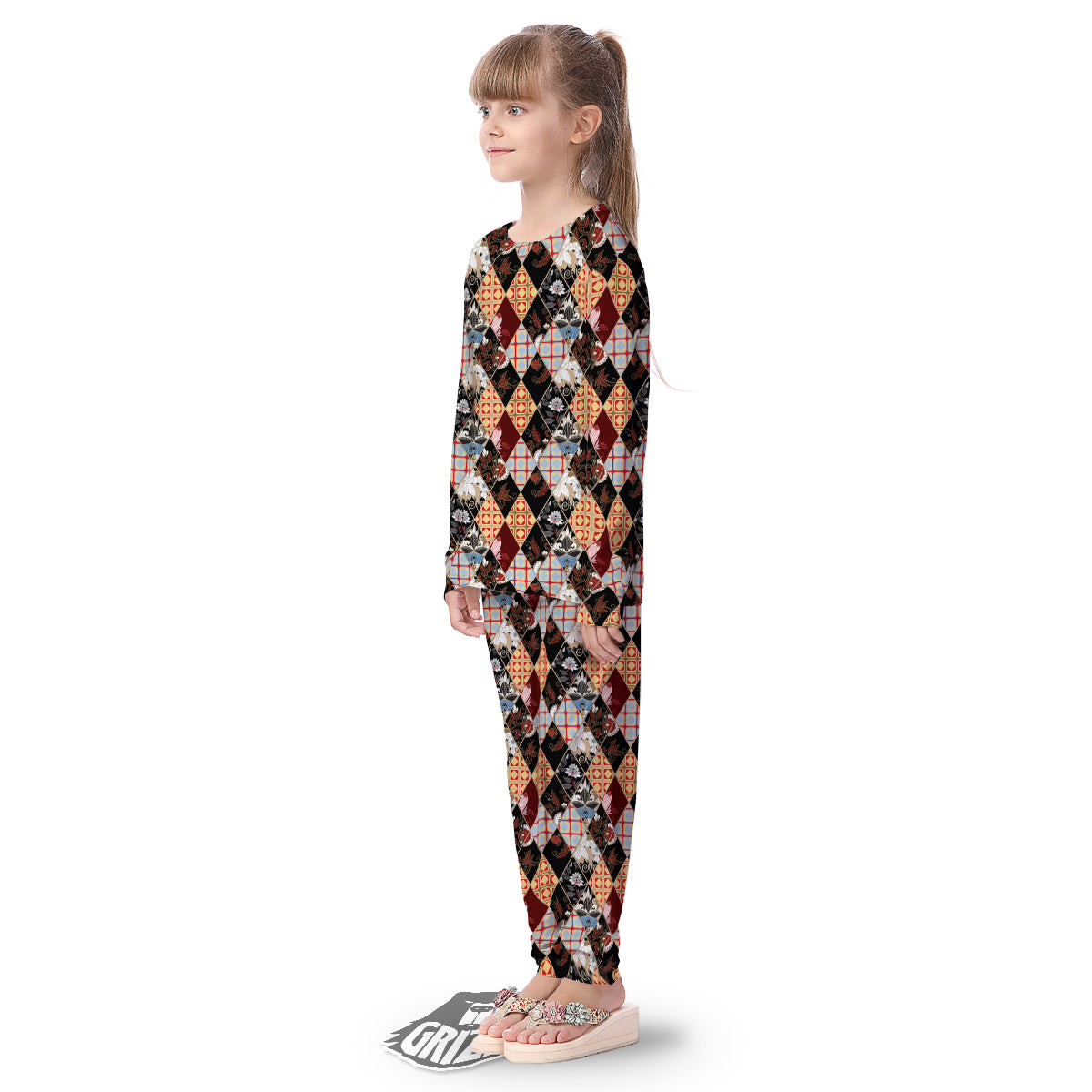 Abstract Patchwork Floral Print Pattern Kid's Pajamas-grizzshop