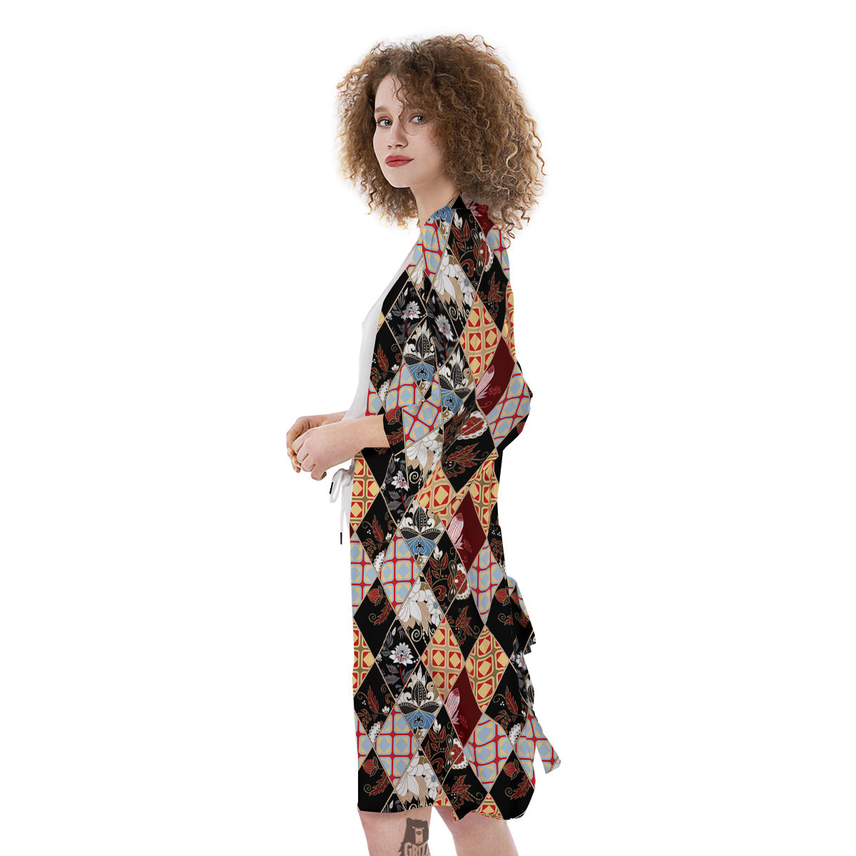 Abstract Patchwork Floral Print Pattern Kimono-grizzshop