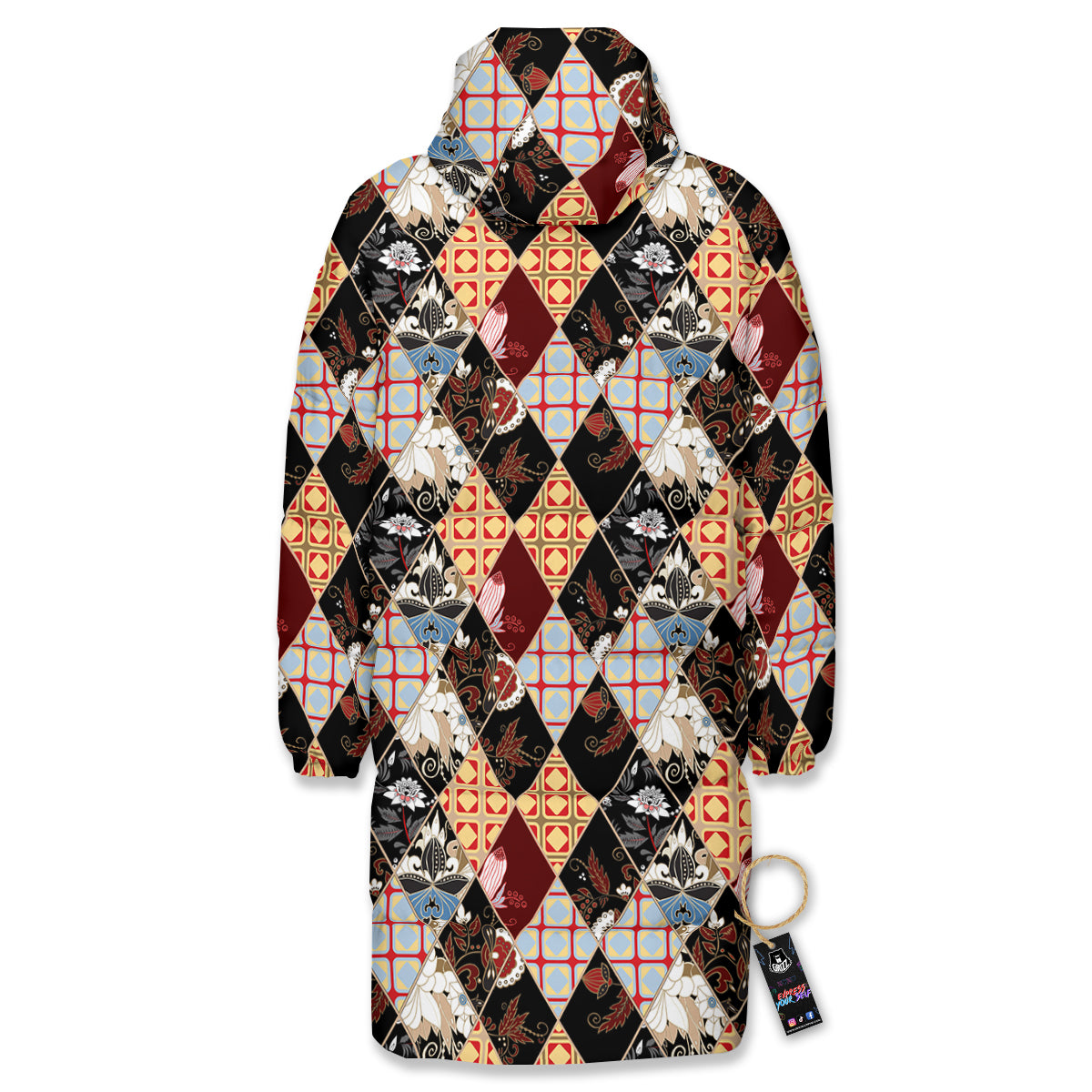 Abstract Patchwork Floral Print Pattern Long Down Jacket-grizzshop