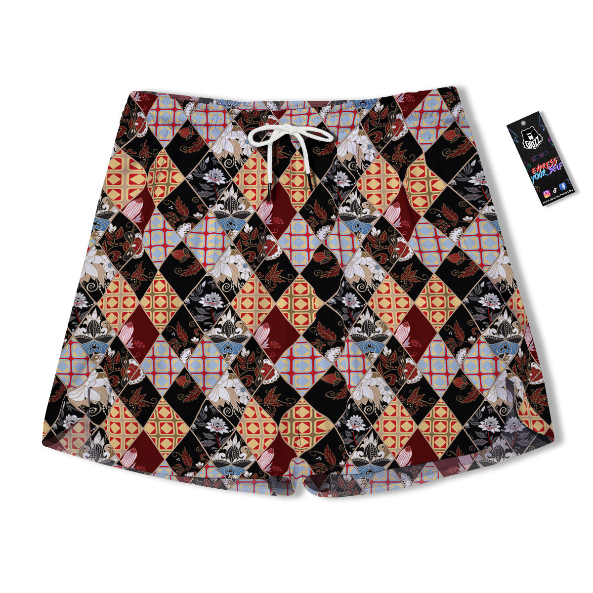 Abstract Patchwork Floral Print Pattern Men's Running Shorts-grizzshop