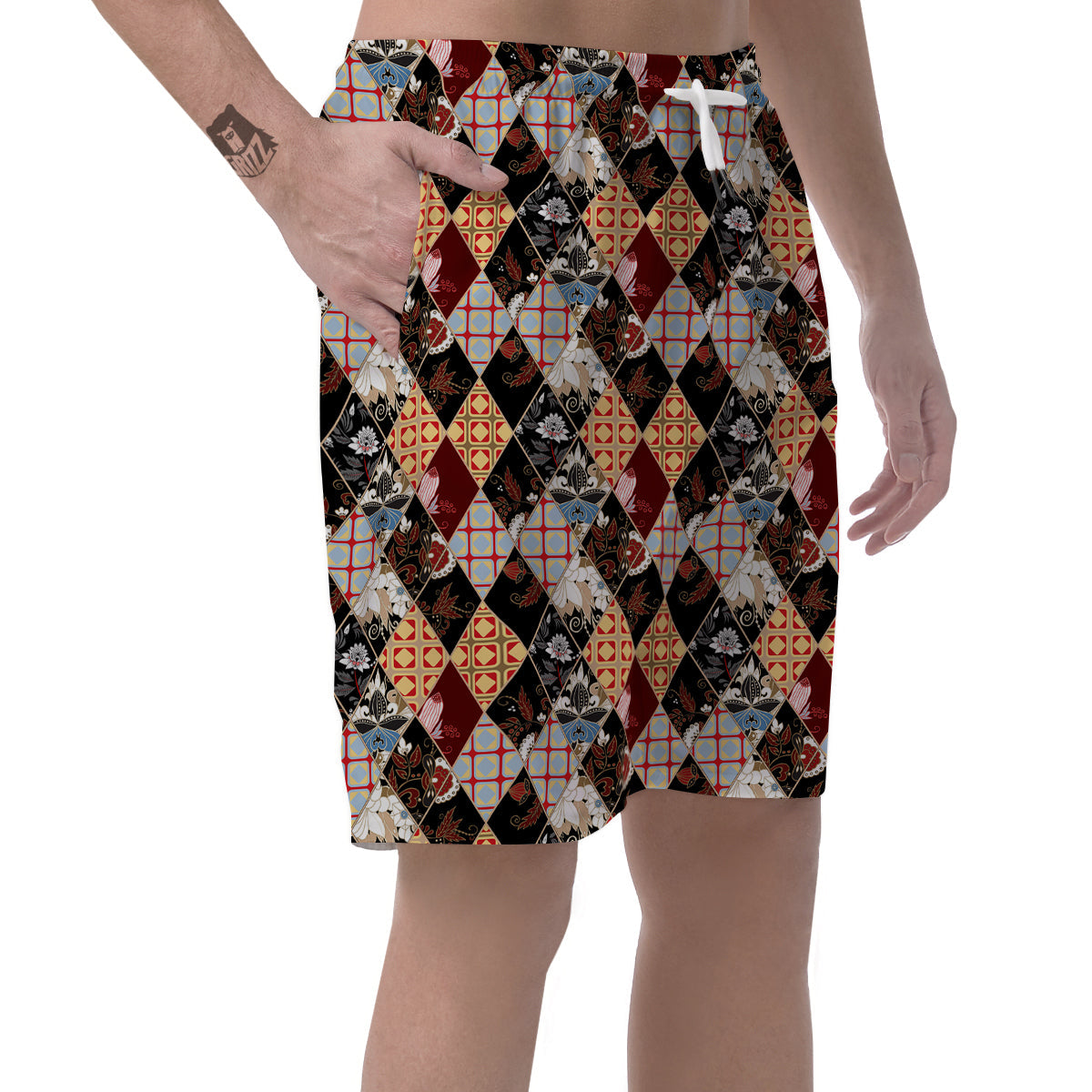 Abstract Patchwork Floral Print Pattern Men's Shorts-grizzshop