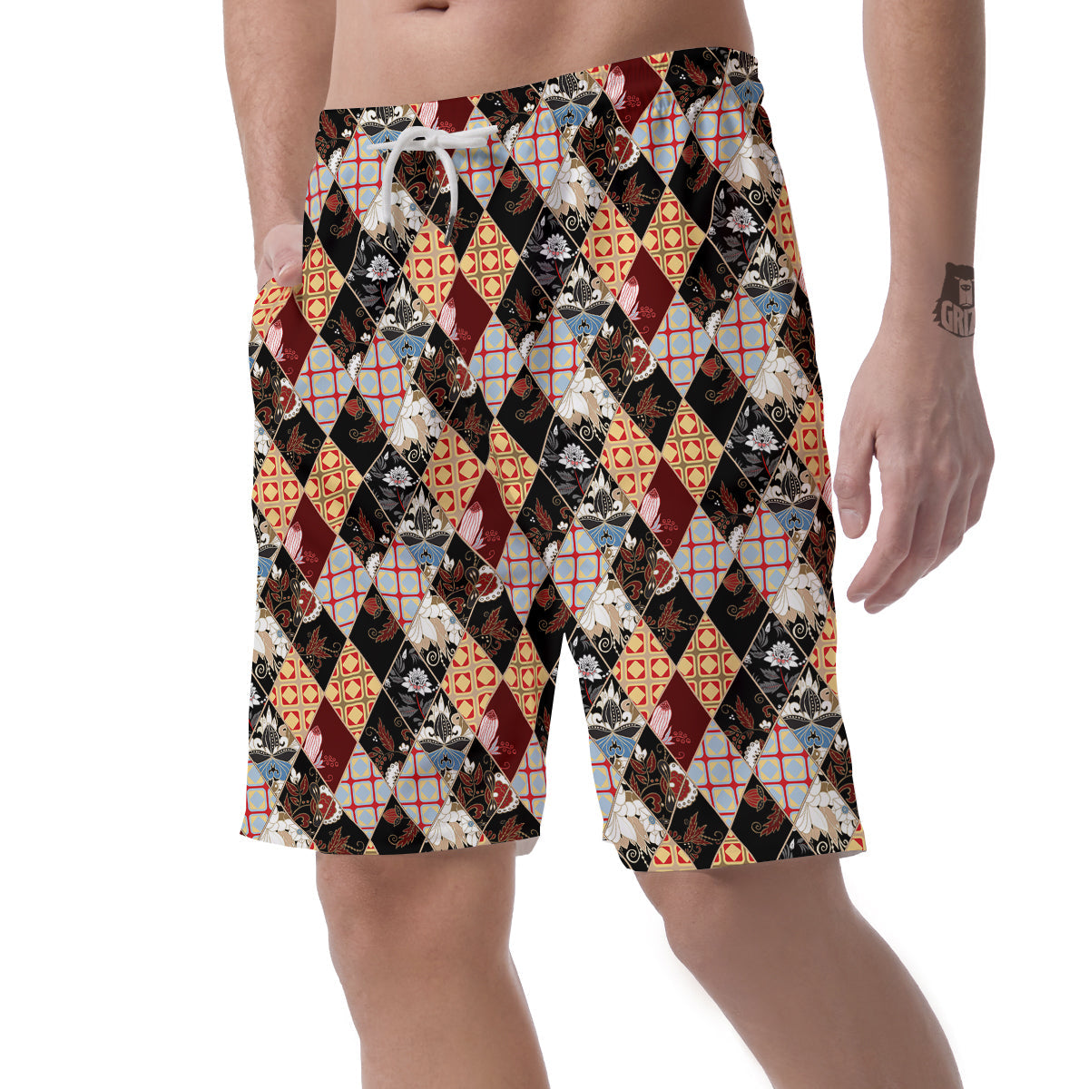 Abstract Patchwork Floral Print Pattern Men's Shorts-grizzshop