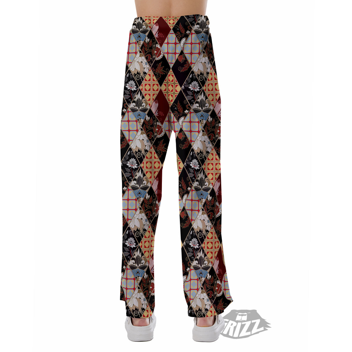 Abstract Patchwork Floral Print Pattern Pajama Pants-grizzshop