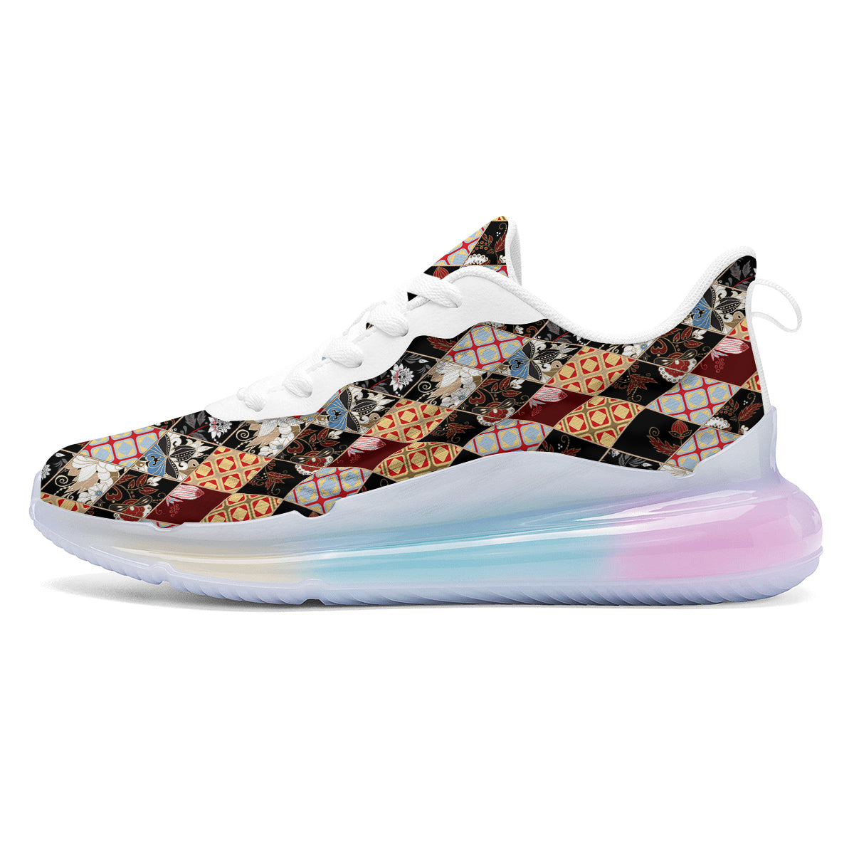 Abstract Patchwork Floral Print Pattern Running Sneakers-grizzshop