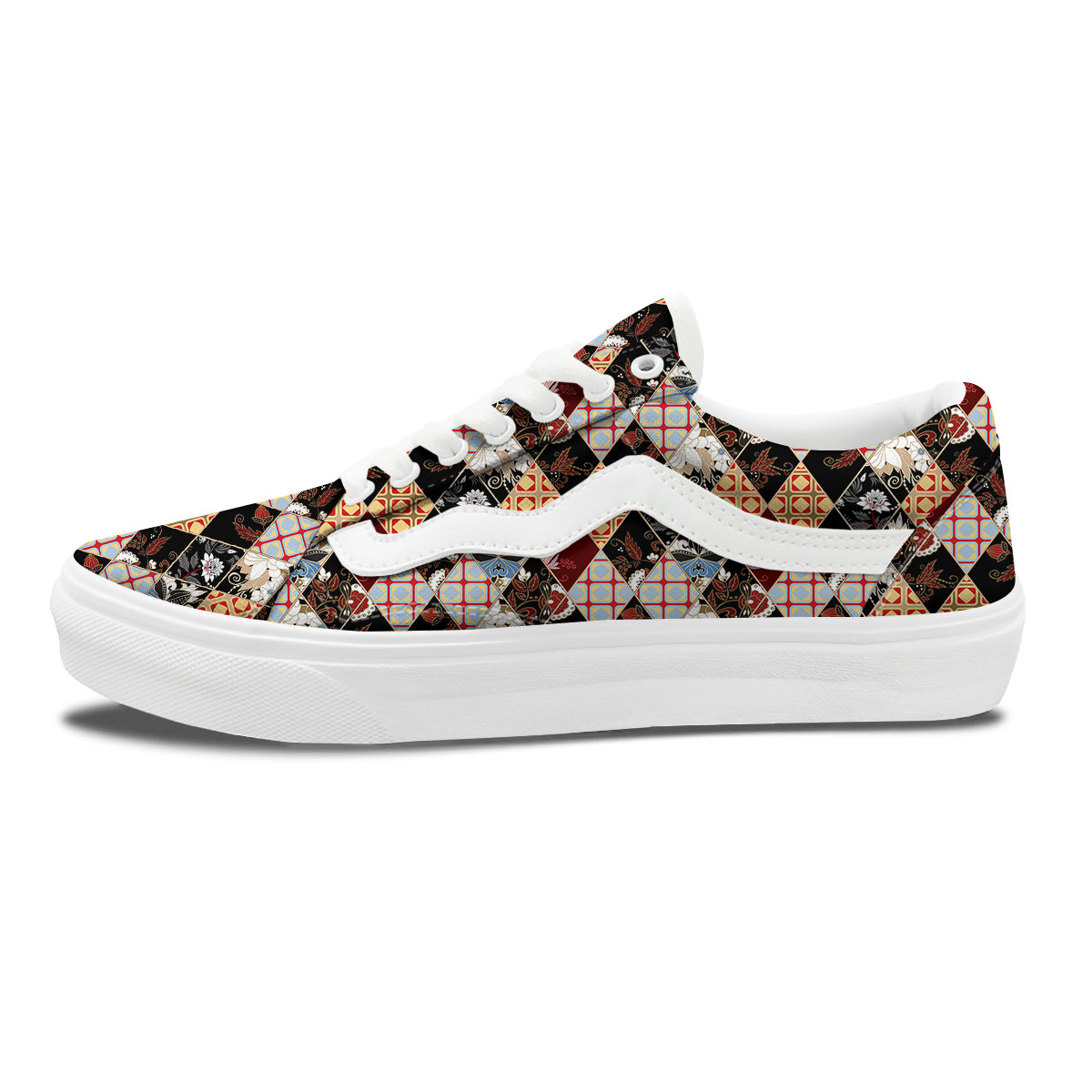 Abstract Patchwork Floral Print Pattern Skate Shoes-grizzshop