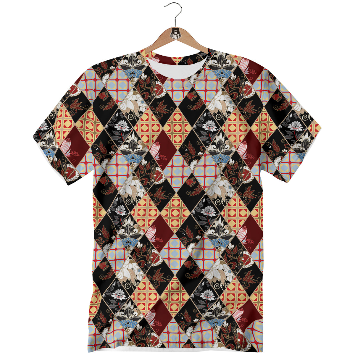Abstract Patchwork Floral Print Pattern T-Shirt-grizzshop