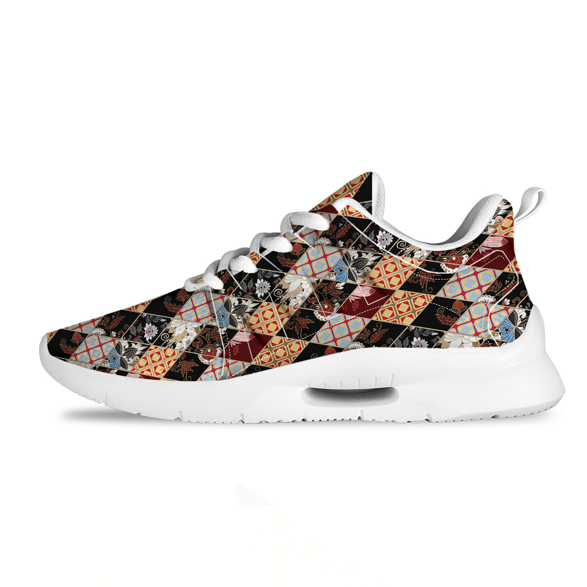 Abstract Patchwork Floral Print Pattern Tennis Shoes-grizzshop