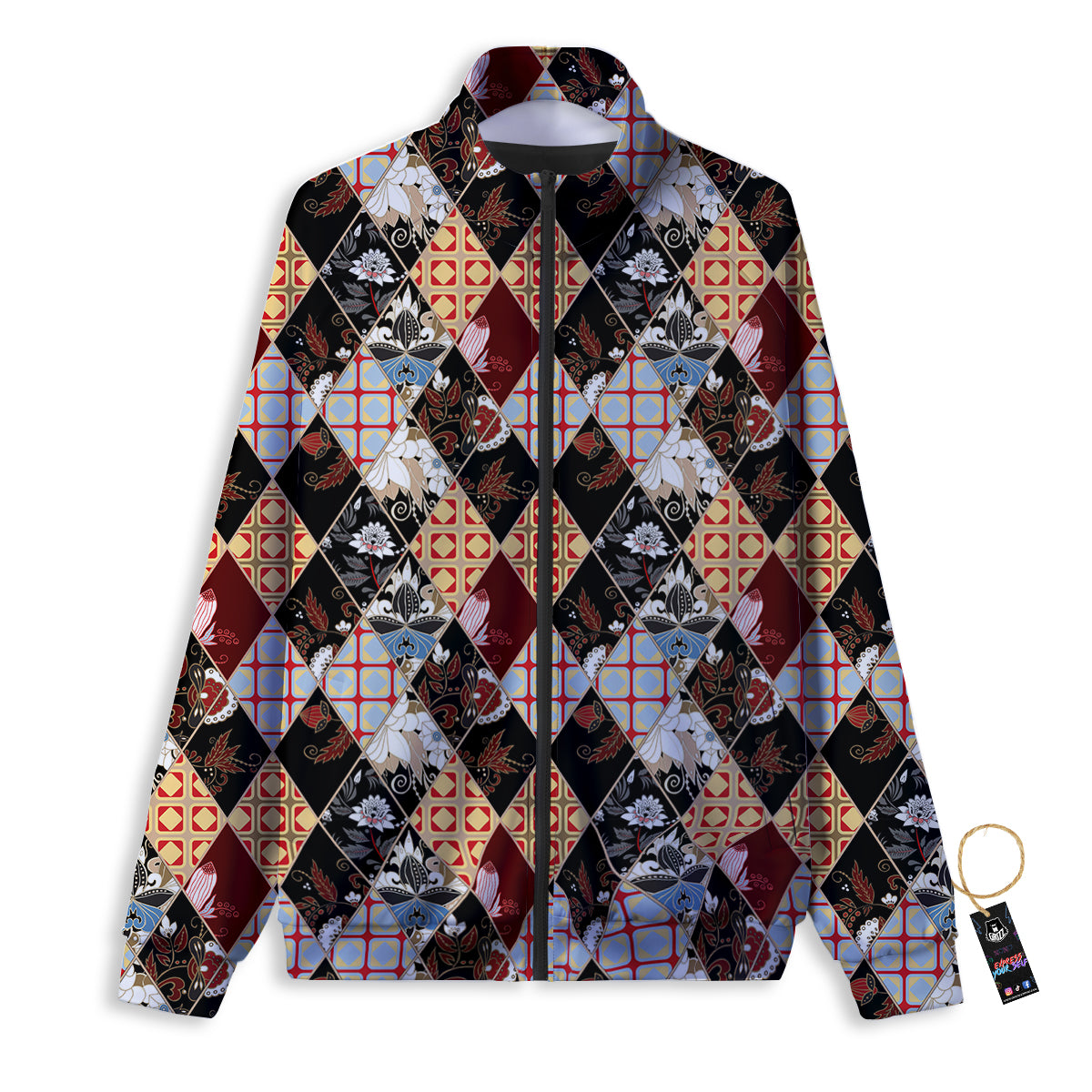 Abstract Patchwork Floral Print Pattern Track Jacket-grizzshop