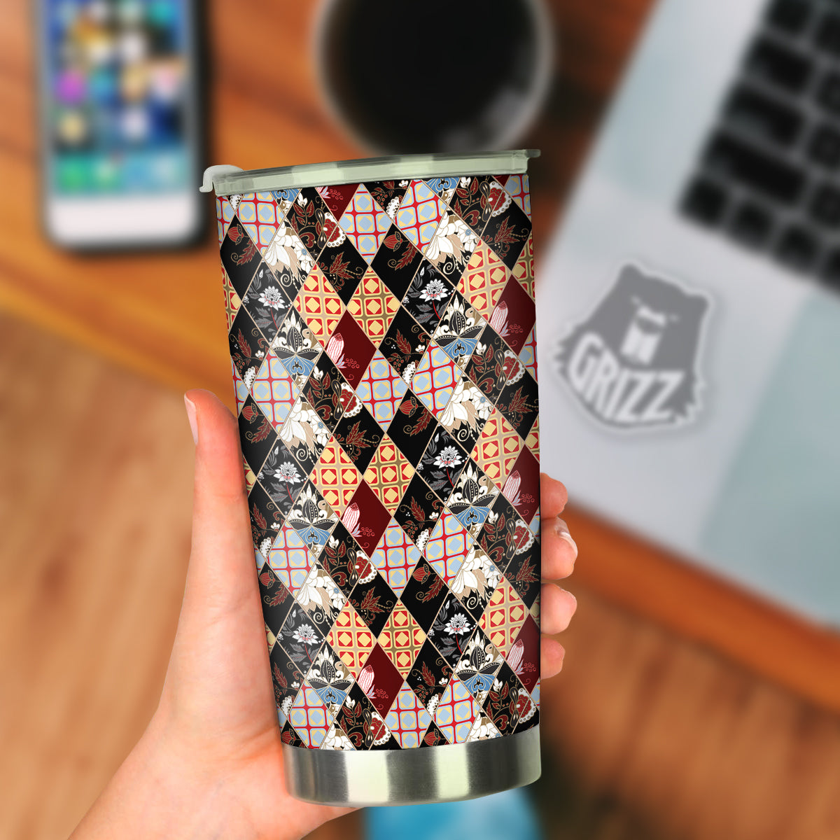 Abstract Patchwork Floral Print Pattern Tumbler-grizzshop