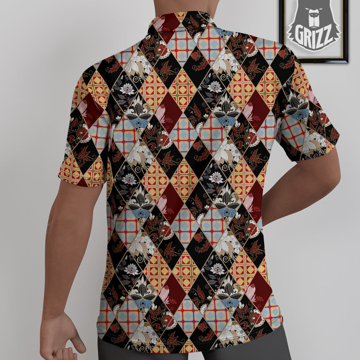 Abstract Patchwork Floral Print Pattern Untucked Shirts-grizzshop