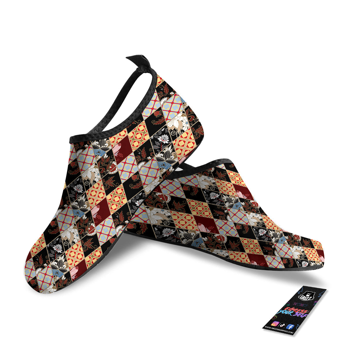 Abstract Patchwork Floral Print Pattern Water Shoes-grizzshop
