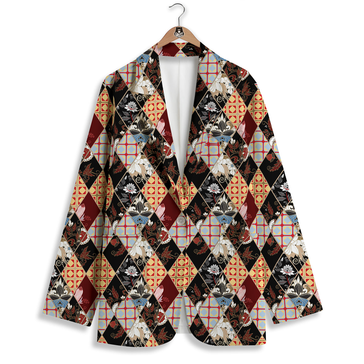 Abstract Patchwork Floral Print Pattern Women's Blazer-grizzshop