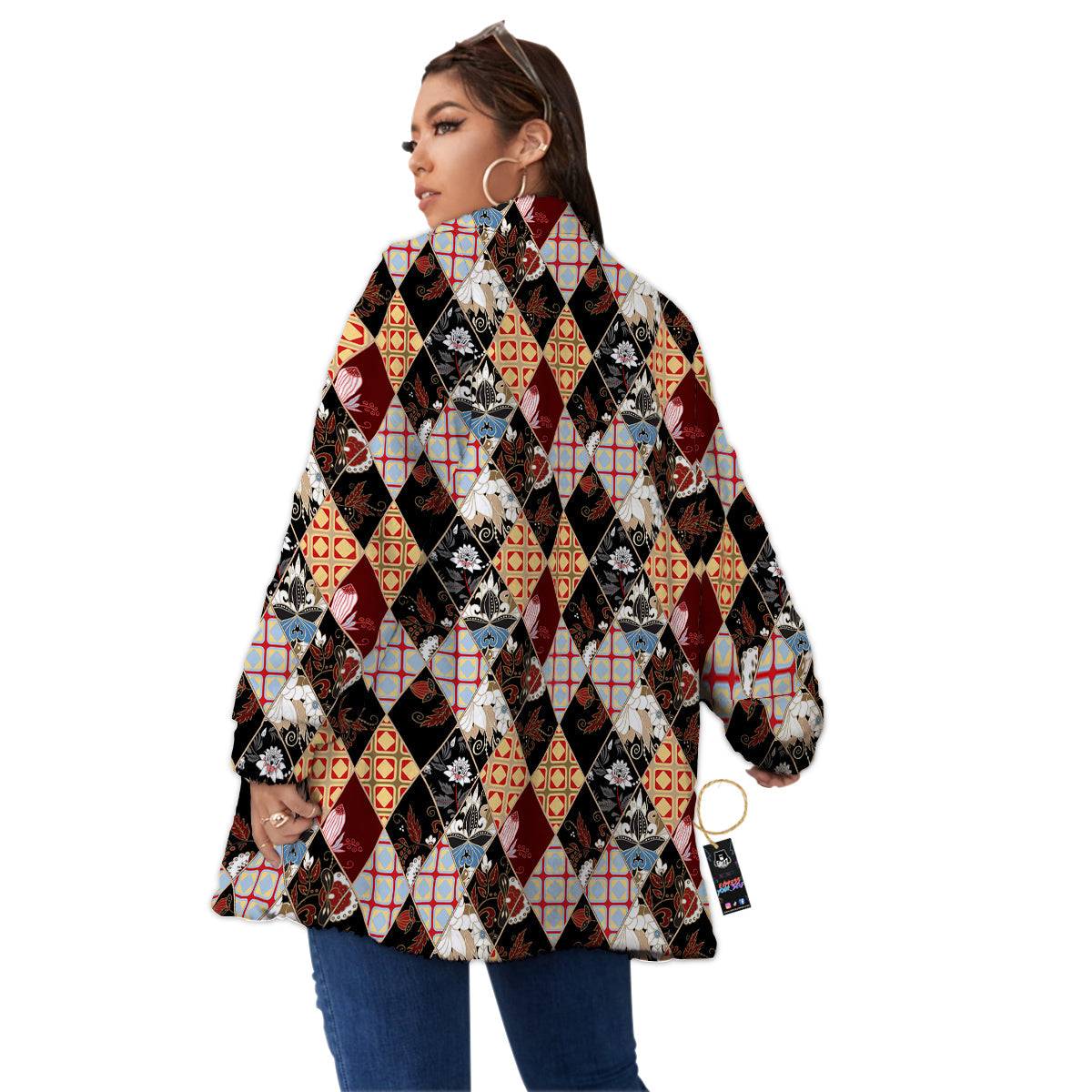 Abstract Patchwork Floral Print Pattern Women's Sherpa Jacket-grizzshop
