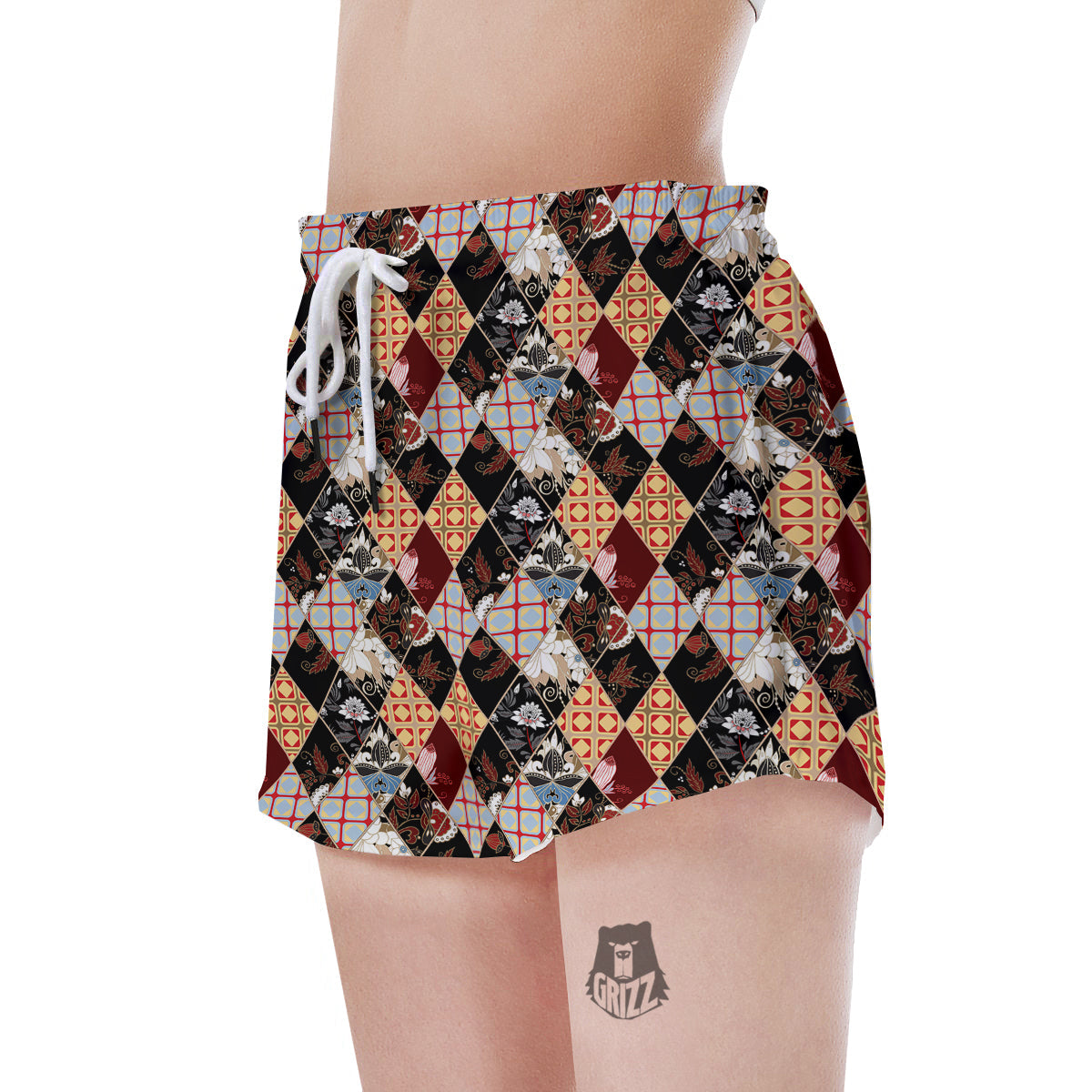Abstract Patchwork Floral Print Pattern Women's Shorts-grizzshop