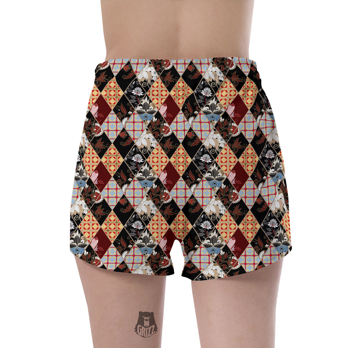 Abstract Patchwork Floral Print Pattern Women's Shorts-grizzshop