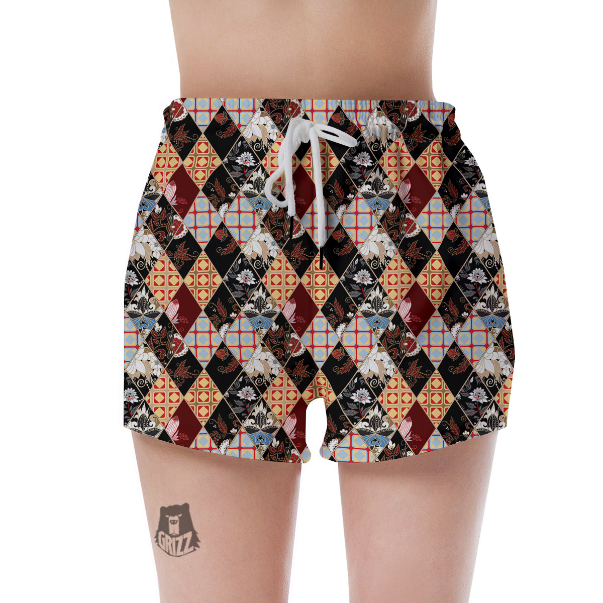 Abstract Patchwork Floral Print Pattern Women's Shorts-grizzshop