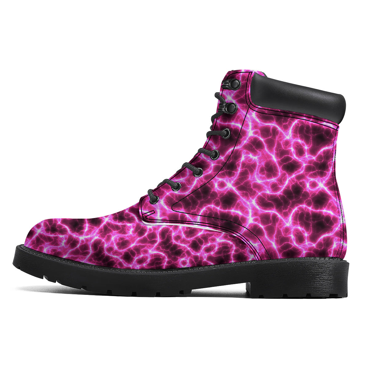 Abstract Pink Electrical Sparks Print Pattern Boots-grizzshop