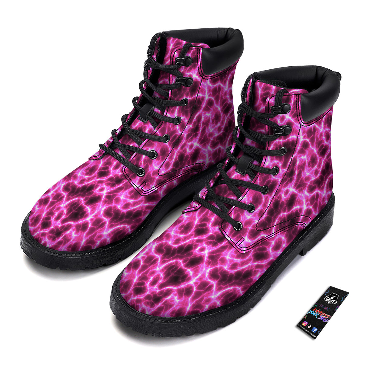 Abstract Pink Electrical Sparks Print Pattern Boots-grizzshop
