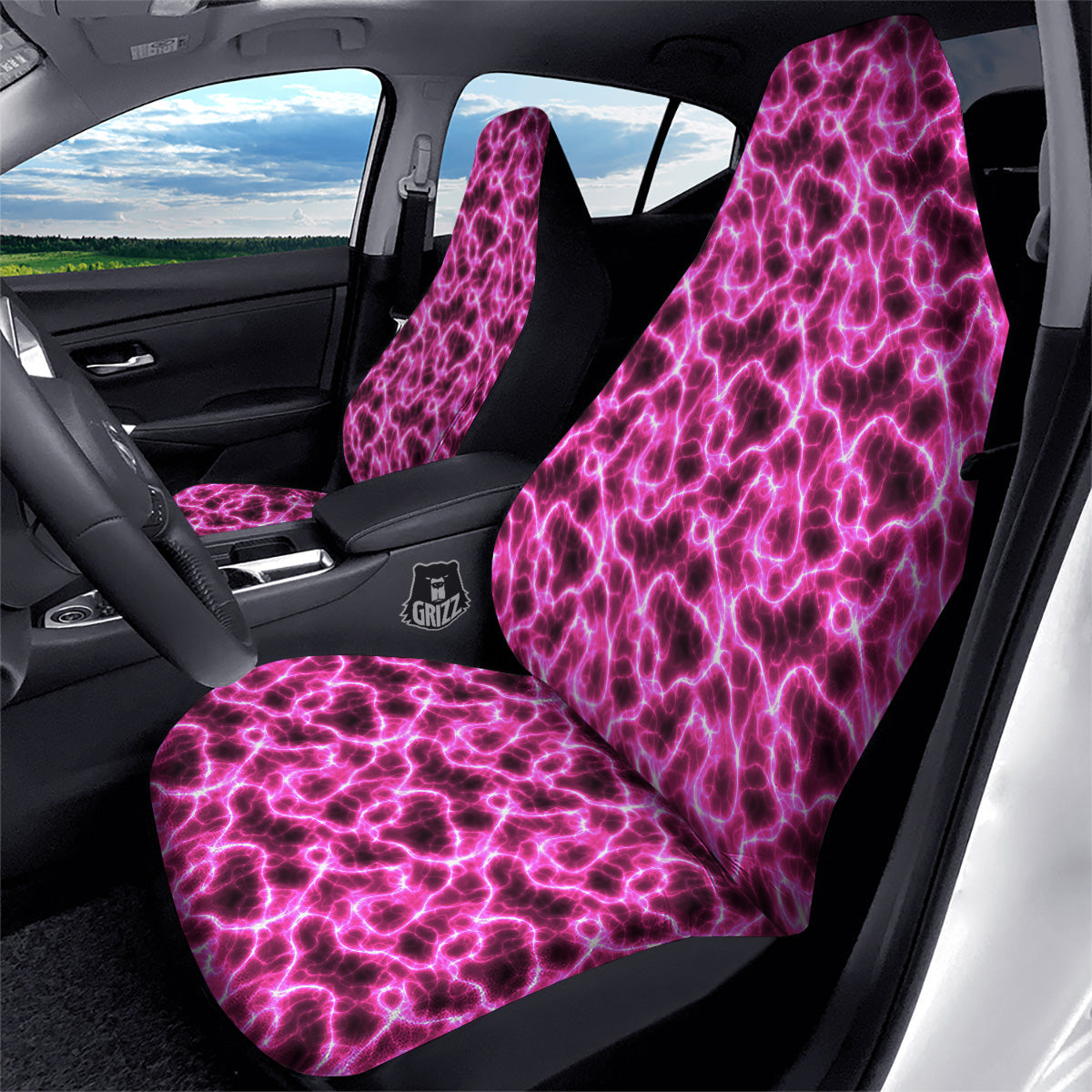 Abstract Pink Electrical Sparks Print Pattern Car Seat Covers-grizzshop