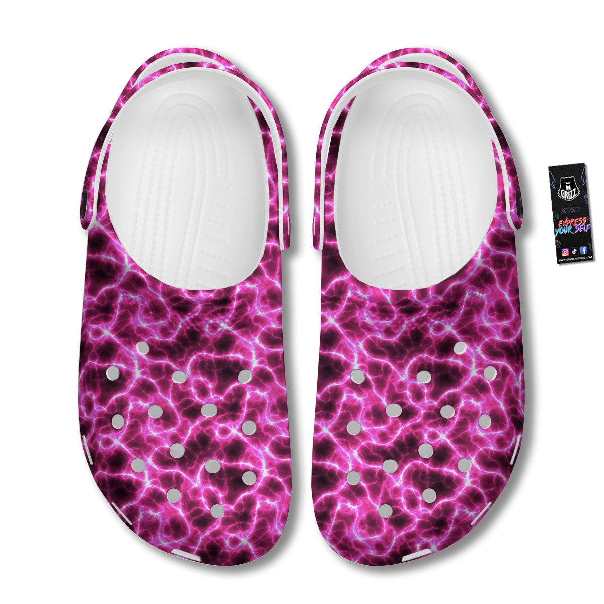 Abstract Pink Electrical Sparks Print Pattern Clog-grizzshop