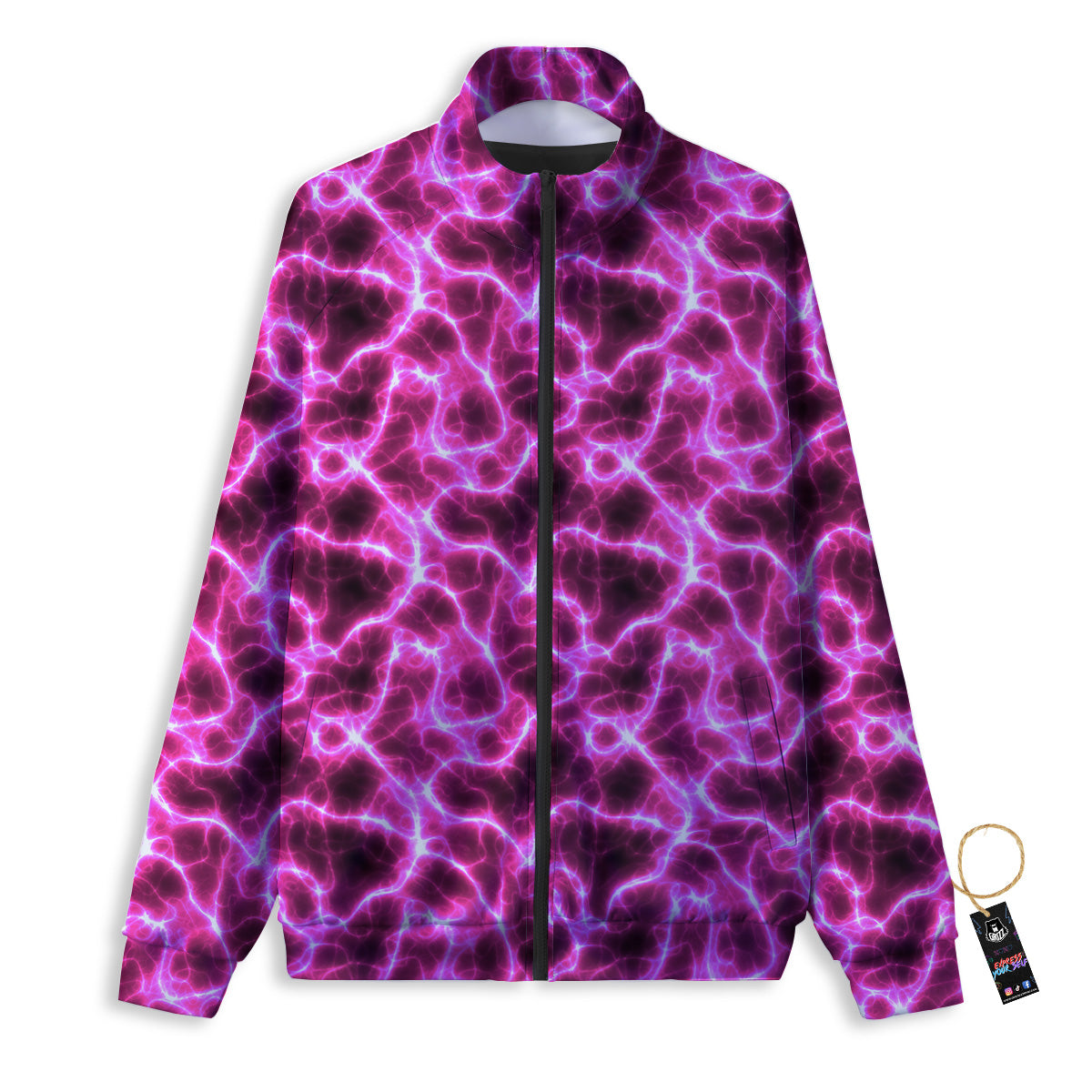 Abstract Pink Electrical Sparks Print Pattern Track Jacket-grizzshop